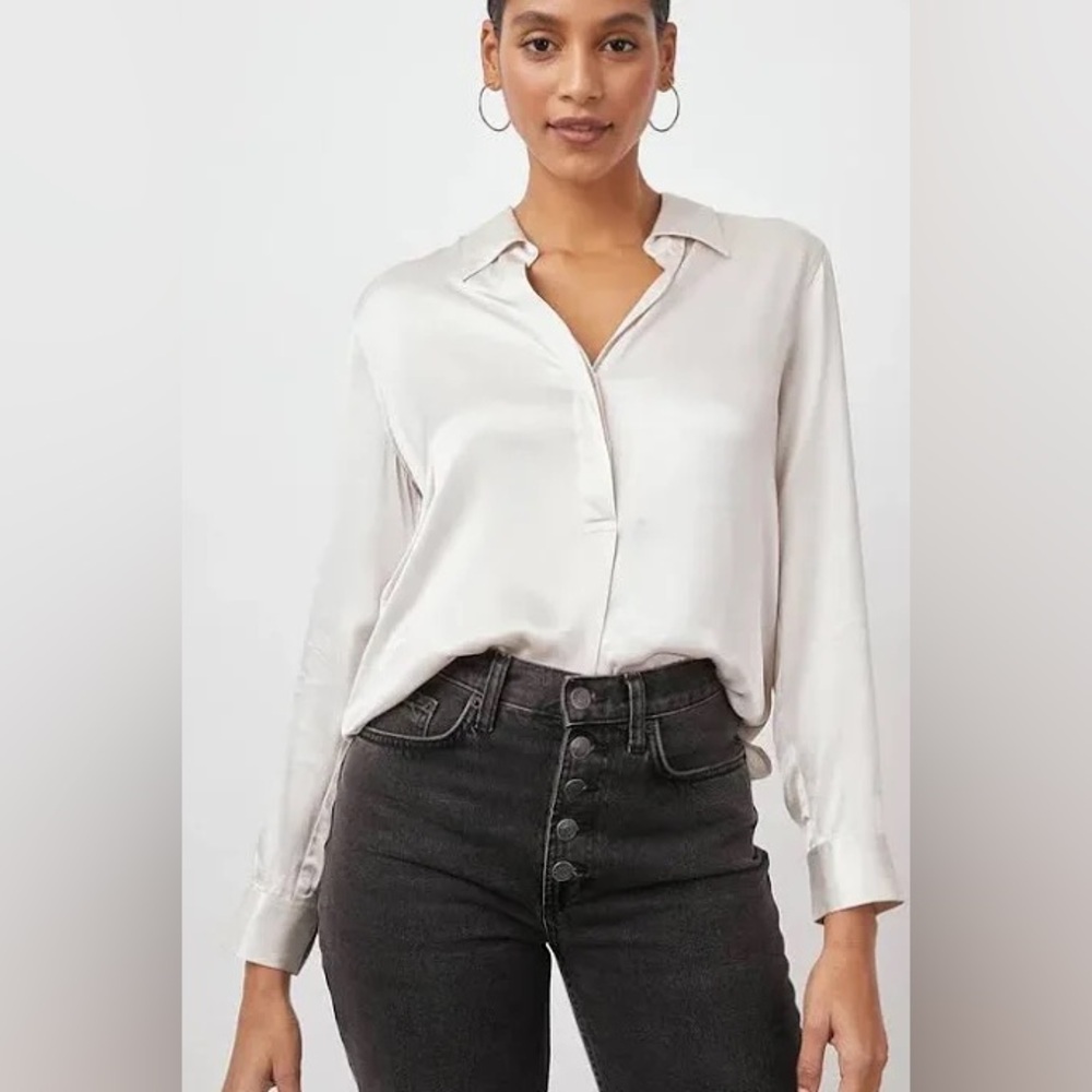 Rails Satin Button-Front Blouse in Ivory